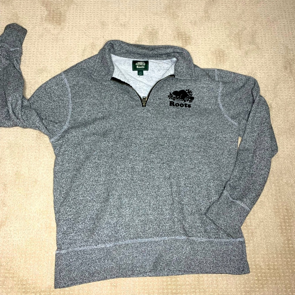 Roots 1/4 zip salt and pepper sweater